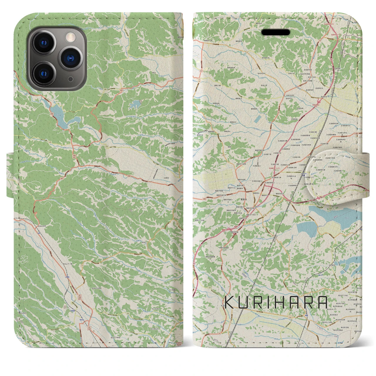 【栗原（宮城県）】地図柄iPhoneケース（手帳タイプ）