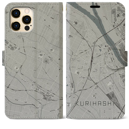 【栗橋（埼玉県）】地図柄iPhoneケース（手帳タイプ）モノトーン・iPhone 12 Pro Max 用