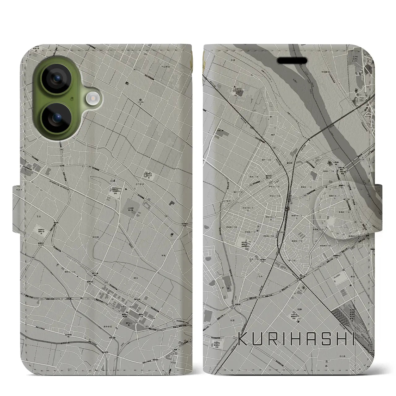 【栗橋（埼玉県）】地図柄iPhoneケース（手帳タイプ）