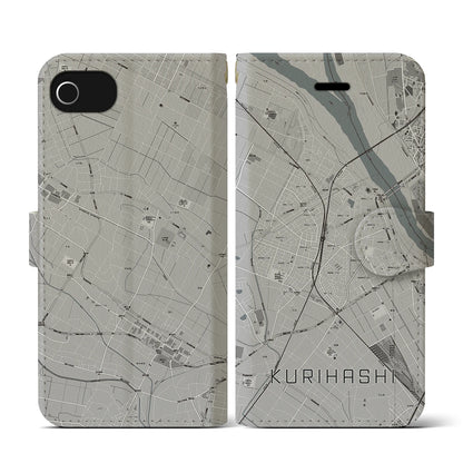 【栗橋（埼玉県）】地図柄iPhoneケース（手帳タイプ）モノトーン・iPhone SE（第3 / 第2世代） / 8 / 7 / 6s / 6 用