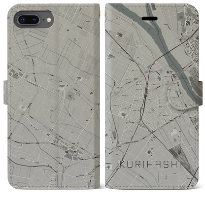 【栗橋（埼玉県）】地図柄iPhoneケース（手帳タイプ）モノトーン・iPhone 8Plus /7Plus / 6sPlus / 6Plus 用