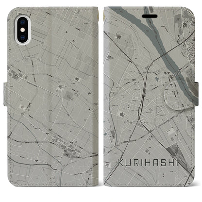 【栗橋（埼玉県）】地図柄iPhoneケース（手帳タイプ）モノトーン・iPhone XS Max 用