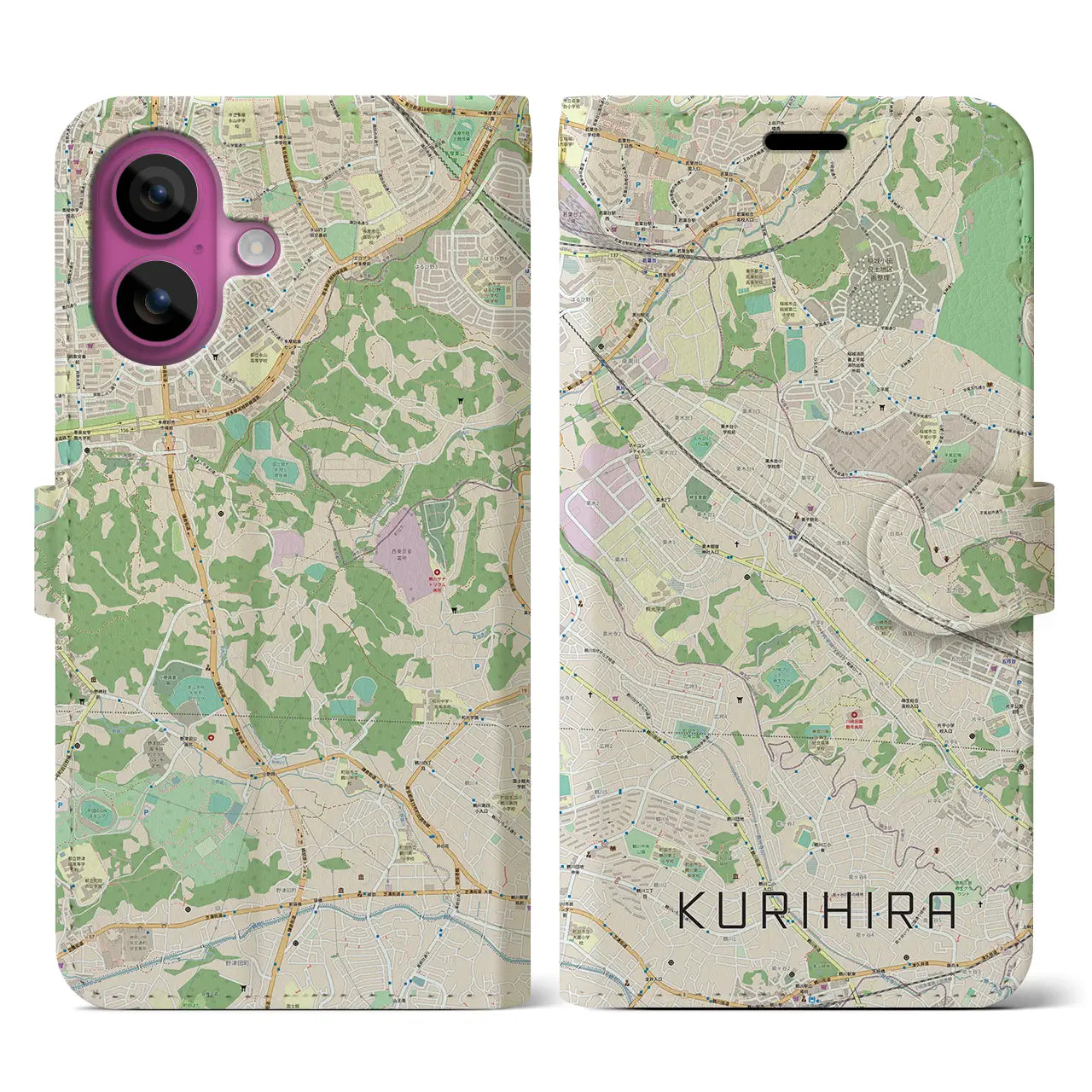 【栗平（神奈川県）】地図柄iPhoneケース（手帳タイプ）ナチュラル・iPhone 16 Pro 用