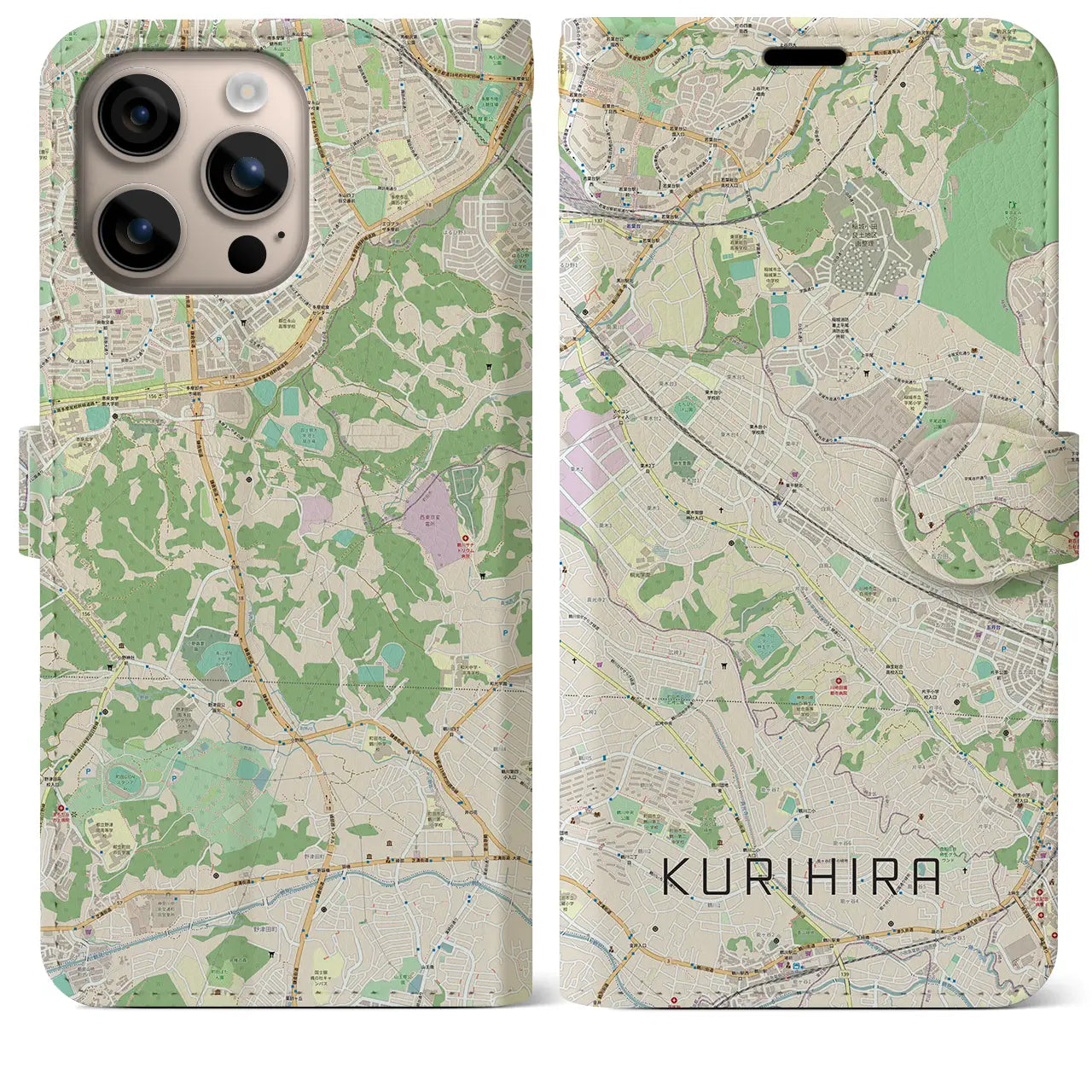 【栗平（神奈川県）】地図柄iPhoneケース（手帳タイプ）ナチュラル・iPhone 16 Plus 用