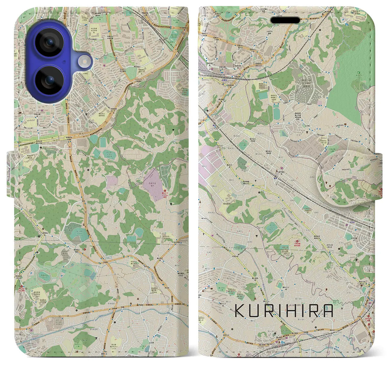 【栗平（神奈川県）】地図柄iPhoneケース（手帳タイプ）ナチュラル・iPhone 16 Pro Max 用