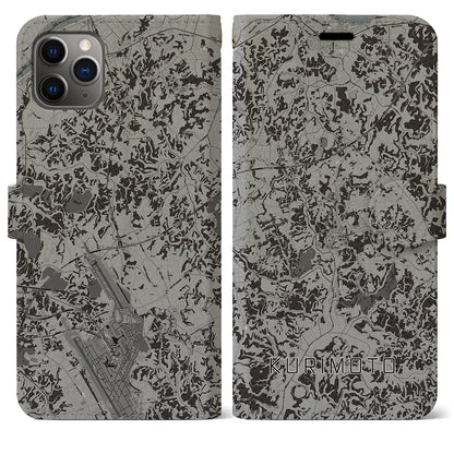 【栗源（千葉県）】地図柄iPhoneケース（手帳タイプ）モノトーン・iPhone 11 Pro Max 用