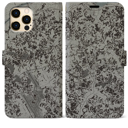 【栗源（千葉県）】地図柄iPhoneケース（手帳タイプ）モノトーン・iPhone 12 Pro Max 用