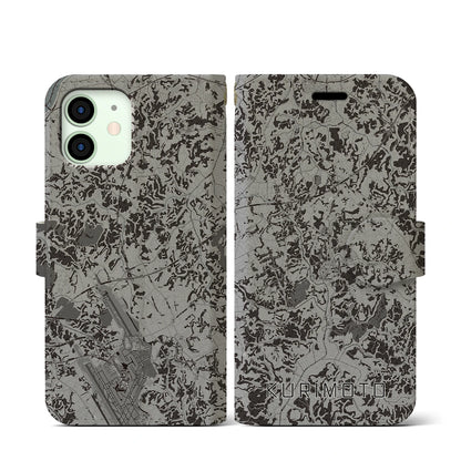 【栗源（千葉県）】地図柄iPhoneケース（手帳タイプ）モノトーン・iPhone 12 mini 用