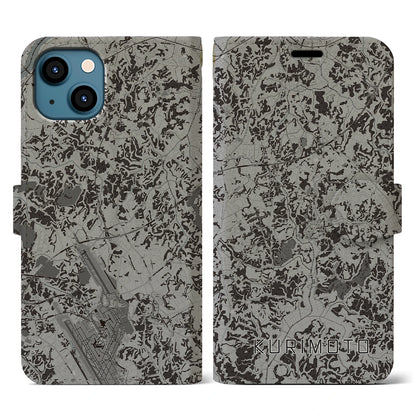 【栗源（千葉県）】地図柄iPhoneケース（手帳タイプ）モノトーン・iPhone 13 用