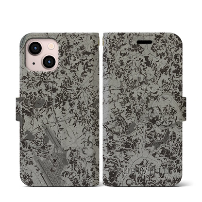 【栗源（千葉県）】地図柄iPhoneケース（手帳タイプ）モノトーン・iPhone 13 mini 用