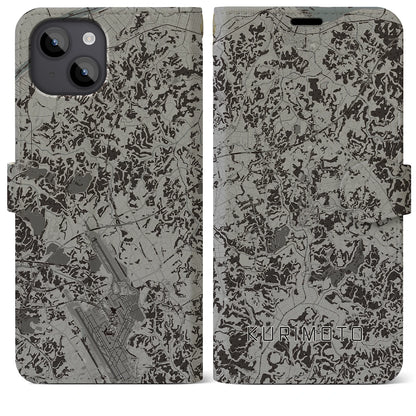 【栗源（千葉県）】地図柄iPhoneケース（手帳タイプ）モノトーン・iPhone 14 Plus 用