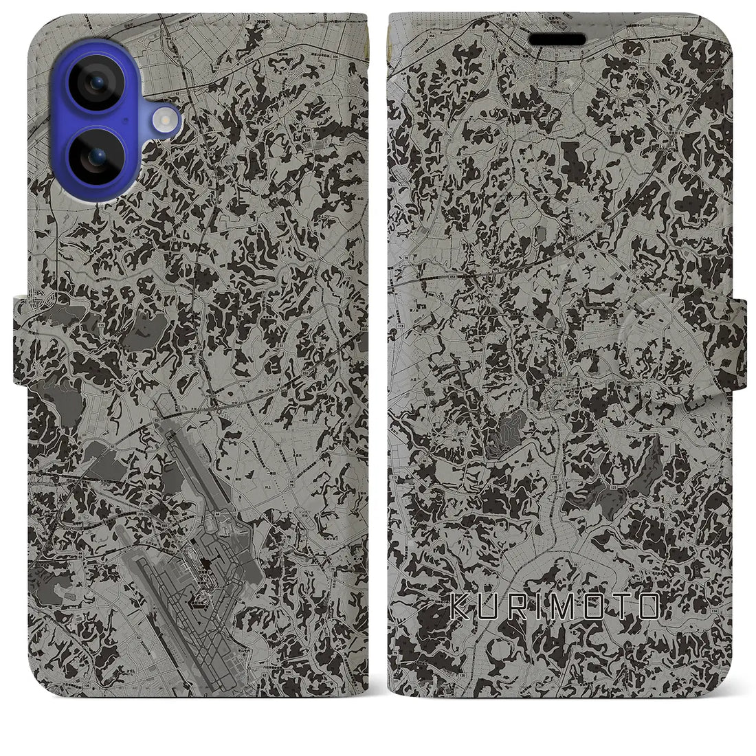 【栗源(千葉県)】地図柄iPhoneケース(手帳タイプ)モノトーン・iPhone 16 Pro Max 用