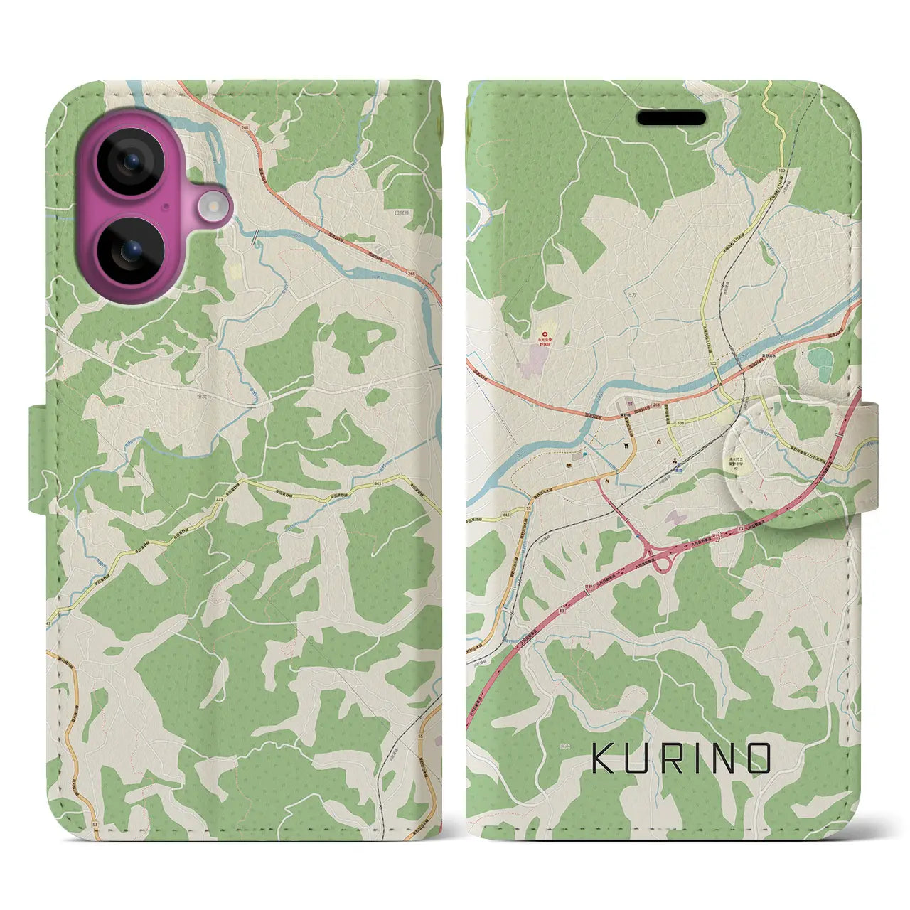 【栗野（鹿児島県）】地図柄iPhoneケース（手帳タイプ）ナチュラル・iPhone 16 Pro 用