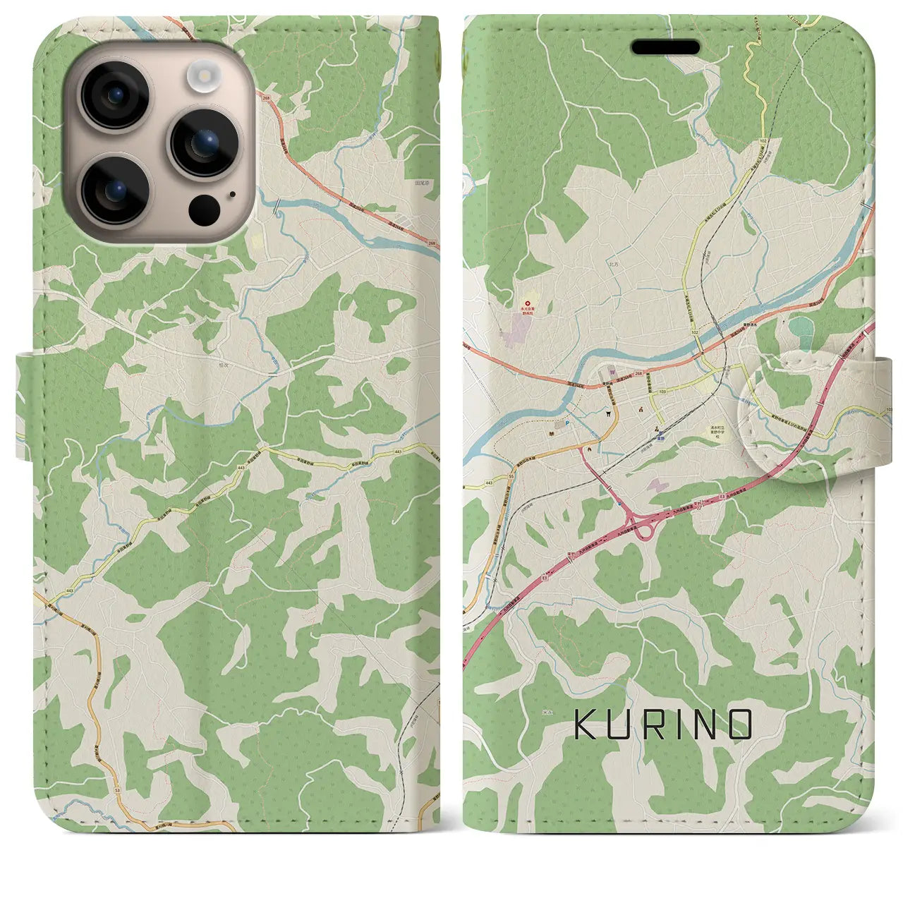 【栗野（鹿児島県）】地図柄iPhoneケース（手帳タイプ）ナチュラル・iPhone 16 Plus 用