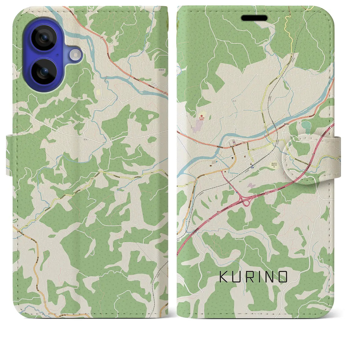 【栗野（鹿児島県）】地図柄iPhoneケース（手帳タイプ）ナチュラル・iPhone 16 Pro Max 用