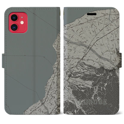 【黒部（富山県）】地図柄iPhoneケース（手帳タイプ）モノトーン・iPhone 11 用