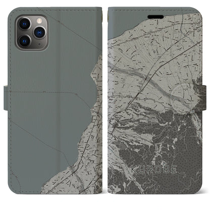 【黒部（富山県）】地図柄iPhoneケース（手帳タイプ）モノトーン・iPhone 11 Pro Max 用