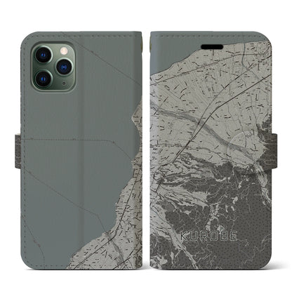 【黒部（富山県）】地図柄iPhoneケース（手帳タイプ）モノトーン・iPhone 11 Pro 用