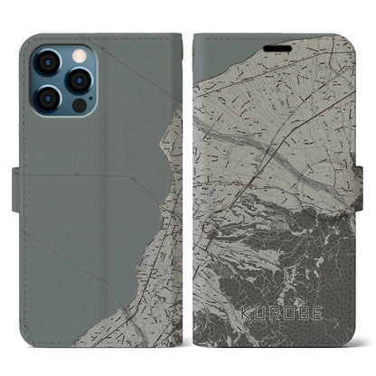 【黒部（富山県）】地図柄iPhoneケース（手帳タイプ）モノトーン・iPhone 12 / 12 Pro 用