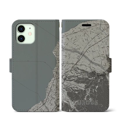 【黒部（富山県）】地図柄iPhoneケース（手帳タイプ）モノトーン・iPhone 12 mini 用