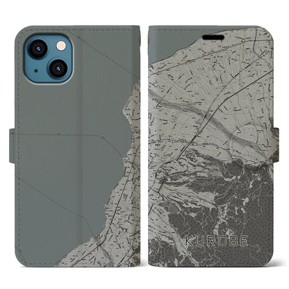 【黒部（富山県）】地図柄iPhoneケース（手帳タイプ）モノトーン・iPhone 13 用