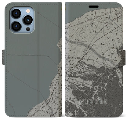 【黒部（富山県）】地図柄iPhoneケース（手帳タイプ）モノトーン・iPhone 13 Pro Max 用