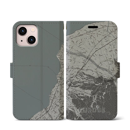 【黒部（富山県）】地図柄iPhoneケース（手帳タイプ）モノトーン・iPhone 13 mini 用