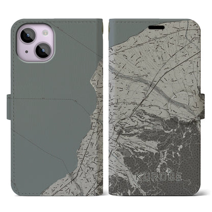 【黒部（富山県）】地図柄iPhoneケース（手帳タイプ）モノトーン・iPhone 14 用