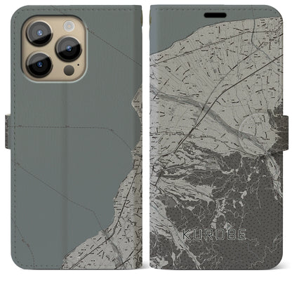 【黒部（富山県）】地図柄iPhoneケース（手帳タイプ）モノトーン・iPhone 14 Pro Max 用