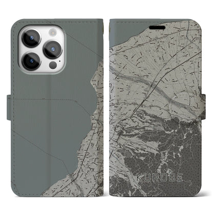 【黒部（富山県）】地図柄iPhoneケース（手帳タイプ）モノトーン・iPhone 14 Pro 用