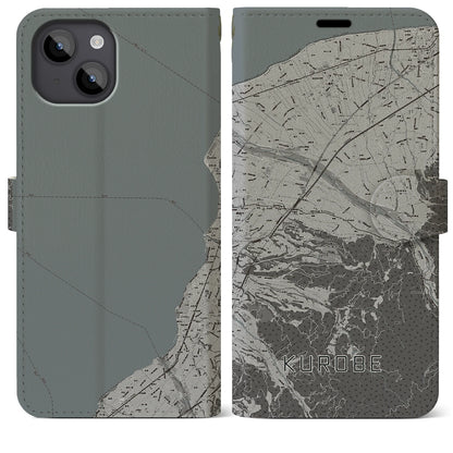 【黒部（富山県）】地図柄iPhoneケース（手帳タイプ）モノトーン・iPhone 14 Plus 用