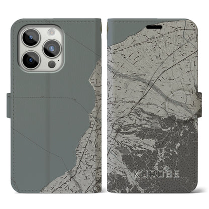 【黒部（富山県）】地図柄iPhoneケース（手帳タイプ）モノトーン・iPhone 15 Pro 用