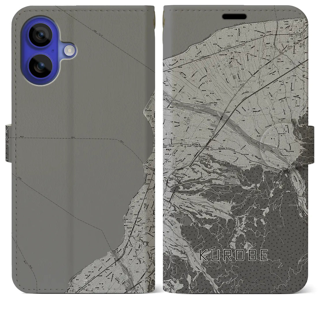 【黒部(富山県)】地図柄iPhoneケース(手帳タイプ)モノトーン・iPhone 16 Pro Max 用