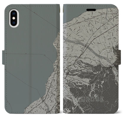 【黒部（富山県）】地図柄iPhoneケース（手帳タイプ）モノトーン・iPhone XS Max 用