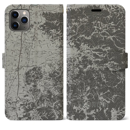 【黒木（福岡県）】地図柄iPhoneケース（手帳タイプ）モノトーン・iPhone 11 Pro Max 用