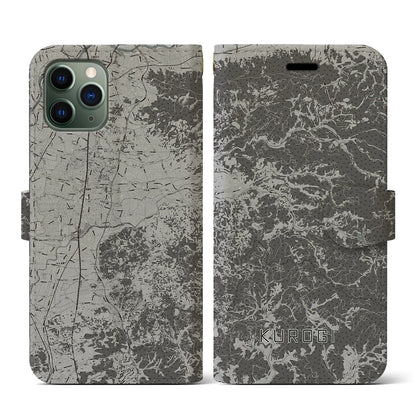 【黒木（福岡県）】地図柄iPhoneケース（手帳タイプ）モノトーン・iPhone 11 Pro 用