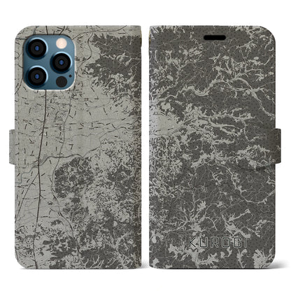 【黒木（福岡県）】地図柄iPhoneケース（手帳タイプ）モノトーン・iPhone 12 / 12 Pro 用