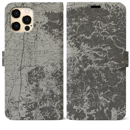 【黒木（福岡県）】地図柄iPhoneケース（手帳タイプ）モノトーン・iPhone 12 Pro Max 用