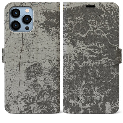 【黒木（福岡県）】地図柄iPhoneケース（手帳タイプ）モノトーン・iPhone 13 Pro Max 用