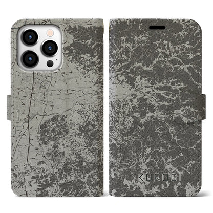 【黒木（福岡県）】地図柄iPhoneケース（手帳タイプ）モノトーン・iPhone 13 Pro 用