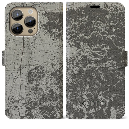 【黒木（福岡県）】地図柄iPhoneケース（手帳タイプ）モノトーン・iPhone 14 Pro Max 用