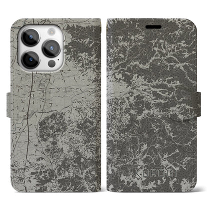 【黒木（福岡県）】地図柄iPhoneケース（手帳タイプ）モノトーン・iPhone 14 Pro 用