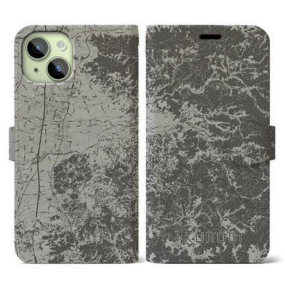 【黒木（福岡県）】地図柄iPhoneケース（手帳タイプ）モノトーン・iPhone 15 用