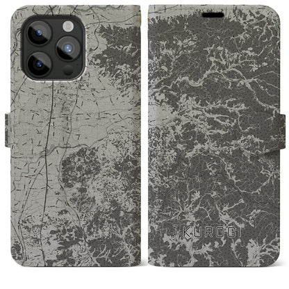 【黒木（福岡県）】地図柄iPhoneケース（手帳タイプ）モノトーン・iPhone 15 Pro Max 用