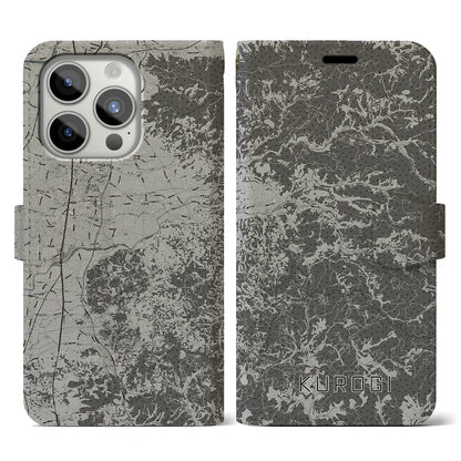 【黒木（福岡県）】地図柄iPhoneケース（手帳タイプ）モノトーン・iPhone 15 Pro 用