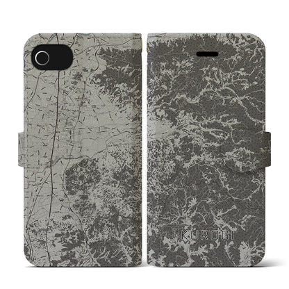 【黒木（福岡県）】地図柄iPhoneケース（手帳タイプ）モノトーン・iPhone SE（第3 / 第2世代） / 8 / 7 / 6s / 6 用