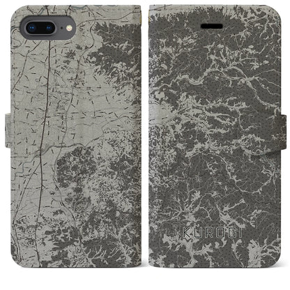 【黒木（福岡県）】地図柄iPhoneケース（手帳タイプ）モノトーン・iPhone 8Plus /7Plus / 6sPlus / 6Plus 用