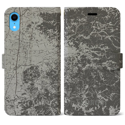 【黒木（福岡県）】地図柄iPhoneケース（手帳タイプ）モノトーン・iPhone XR 用