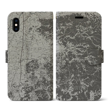 【黒木（福岡県）】地図柄iPhoneケース（手帳タイプ）モノトーン・iPhone XS / X 用