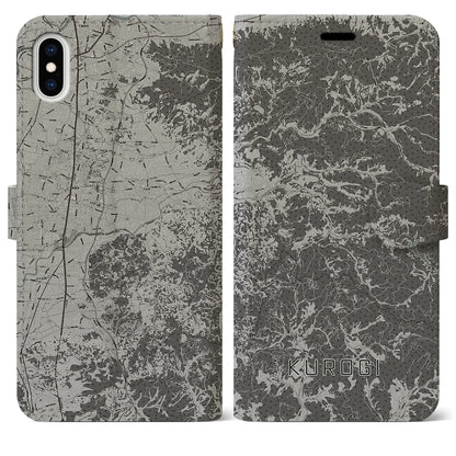 【黒木（福岡県）】地図柄iPhoneケース（手帳タイプ）モノトーン・iPhone XS Max 用